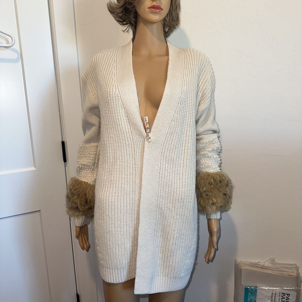 Cato Eat. 1946 Cardigan Faux Fur Puff Sleeve